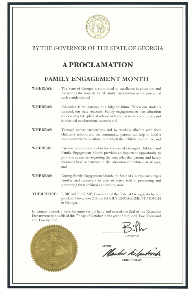 Proclamation for Parent Engagement Month