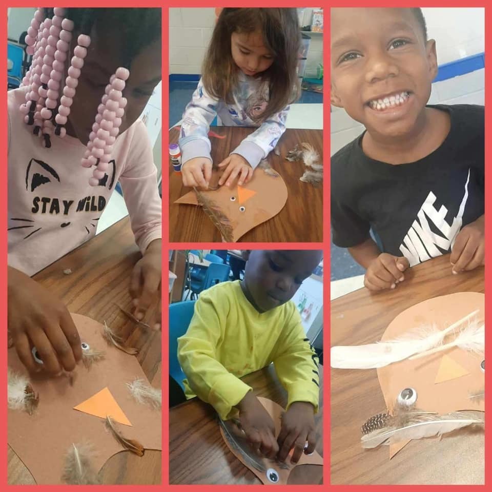 students working on owl activity